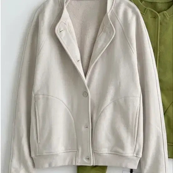 [BUNJANG] Round Neck Bomber Jacket - Beige Ivory / 새상품 라운드넥 베이지아이보리 봄버