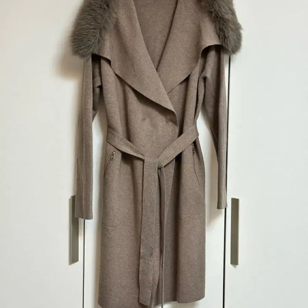 [BUNJANG] Belli Telli Real Fox Fur Collar Knit Long Cardigan Sweater Outerwear / 새상품)베스띠벨리 리얼 폭스퍼 카라 가디건 니트 롱가디건 스웨터 아우터