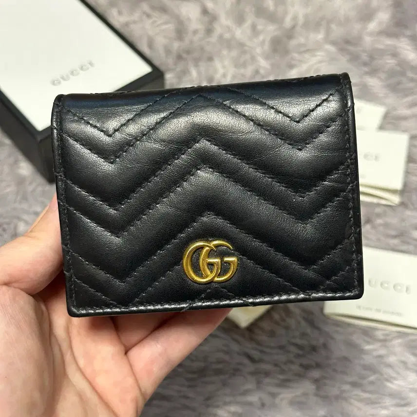 [BUNJANG] Gucci GG Marmont Matelassé Medium Wallet Black / [풀구성] 구찌 GG 마몬트 마틀라세 중지갑 블랙