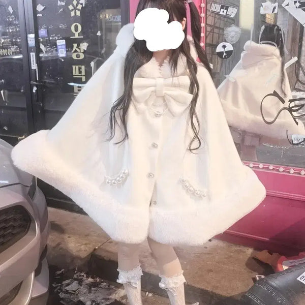 [BUNJANG] MAZ White Fur Poncho / 정품) 마즈 화이트 퍼 판초 (금액다운X)