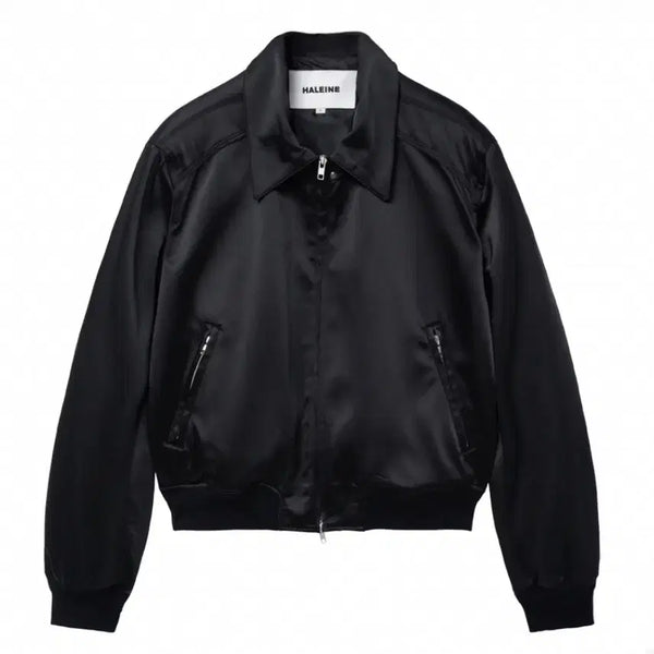 [BUNJANG] HALEINE Black Satin Blouson Jacket / HALEINE 블랙 새틴 스트럭쳐 블루종 1사이즈