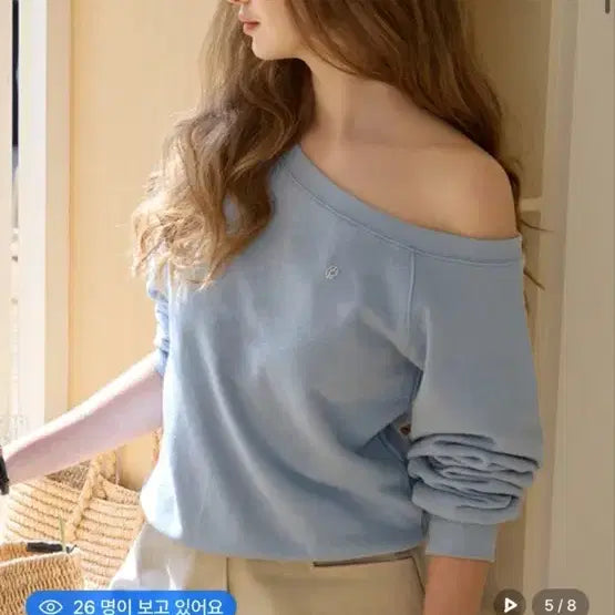 [BUNJANG] Letter From Moon Edin Off Shoulder Sweatshirt Sky Blue / 레터프롬문 에딘 오프숄더 스웻셔츠 스카이블루