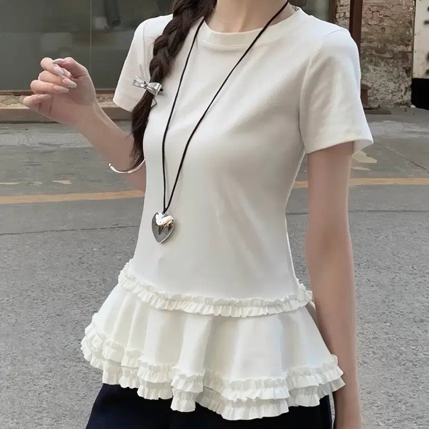 [BUNJANG] Lace Frill Layered Blouse / 레이스 프릴레이어드 블라우스티