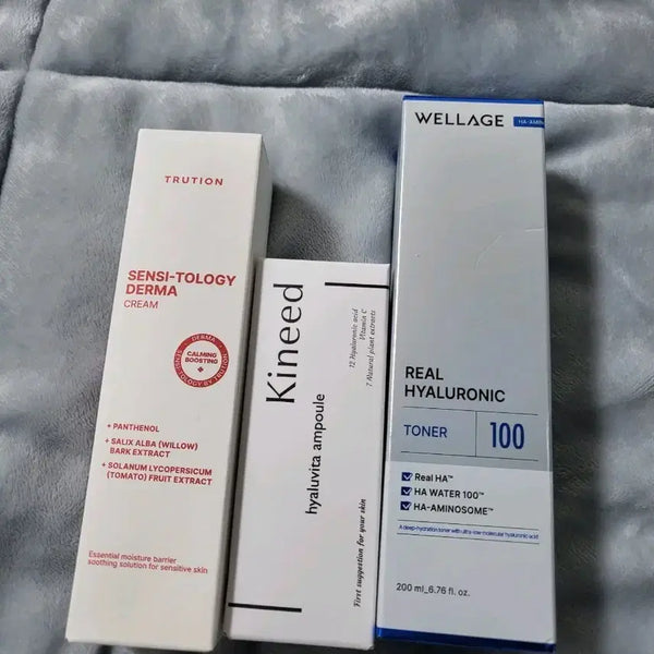 [BUNJANG] Wellage Real Hyaluronic Toner, Kineed Hyaluvita Ampoule, Trution Derma Cream Set / 수부지 피부(겉지속건)타입 토너 엠플 크림 세트