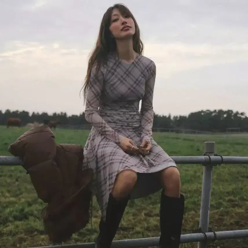 [BUNJANG] Zara Check Tulle Dress Lilac / 자라 체크 튤 원피스 라일락