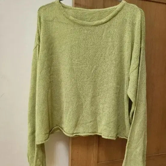 [BUNJANG] Sheer Mint Knit Long Sleeve Top / 약간 시스루 연두색 니트 긴팔티
