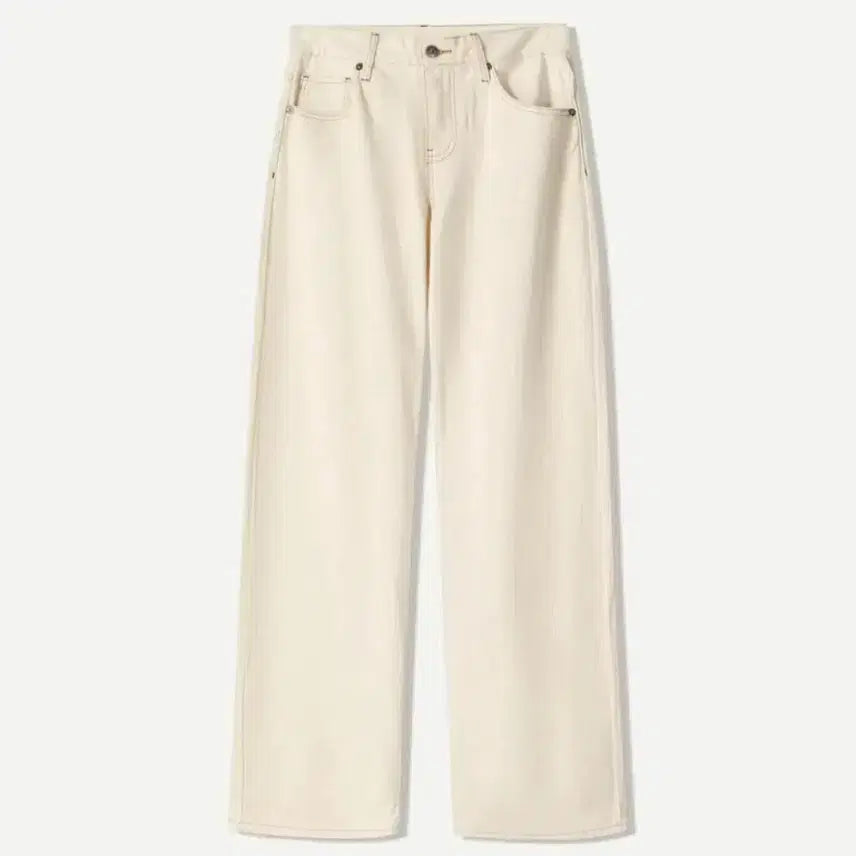 [BUNJANG] Bershka Women's Cream Wide Leg Boyfriend Jeans / 버쉬카 여성 와이드팬츠 데님 바지 보이프렌드진
