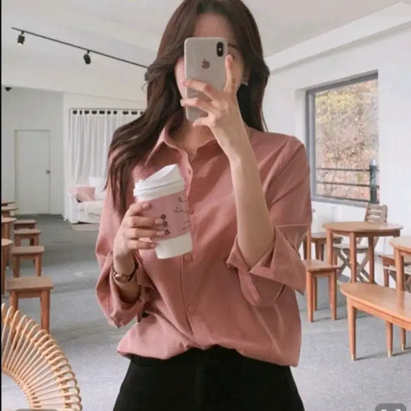 [BUNJANG] Peach Pink Shirt / 피치핑크 셔츠 55~66