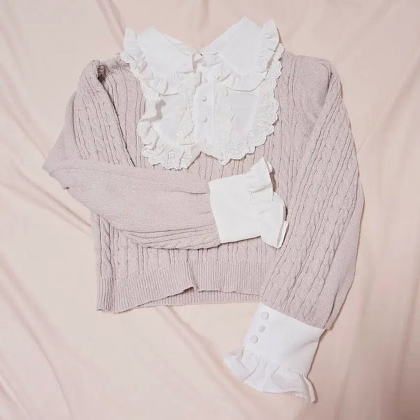 [BUNJANG] Evelyn Ruffle Cable Knit Sweater Pink / 정품) Evelyn 러플 케이블 니트 핑크 (금액다운X)