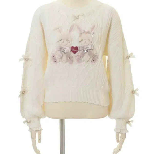[BUNJANG] Genuine Liz Lisa Twin Bunny Knit White / 정품) 리즈리사 트윈버니 니트 화이트 (금액다운X)