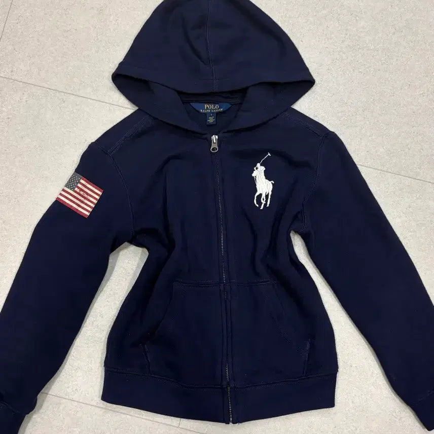 [BUNJANG] Polo Ralph Lauren Big Pony USA Flag Hoodie Zip-up Navy XS / 폴로 빅포니 성조기 후드집업