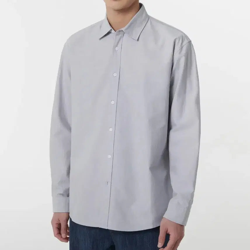 [BUNJANG] Musinsa Standard Relaxed Fit Oxford Shirt (Non-Pocket) - Grey / 무신사 스탠다드 릴렉스 핏 옥스포드 셔츠_논 포켓 [그레이]