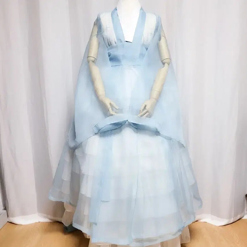 [BUNJANG] Hanbok See-through Wonsam / Jang-ot - Sky Blue - Wide Size / 여성한복 시스루 원삼장옷 /광폭 /프리
