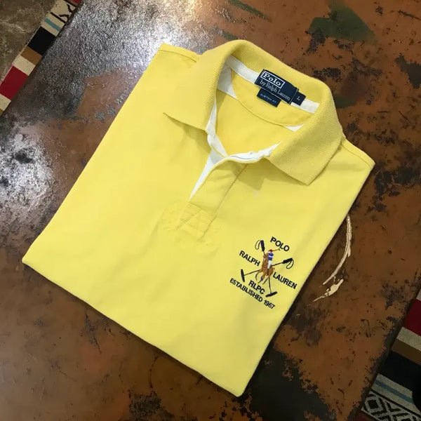 [BUNJANG] Polo Ralph Lauren Light Yellow Short Sleeve Rugby T-Shirt Men's 100 / Women's 66 / 폴로랄프로렌 라이트 옐로우 반팔 럭비티 여성 66 남성 100