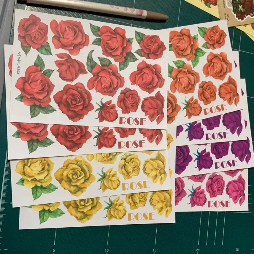 [BUNJANG] Rose Sticker Pack Set (8 Sheets) / 장미 스티커팩 8장일괄 다이어리 스티커