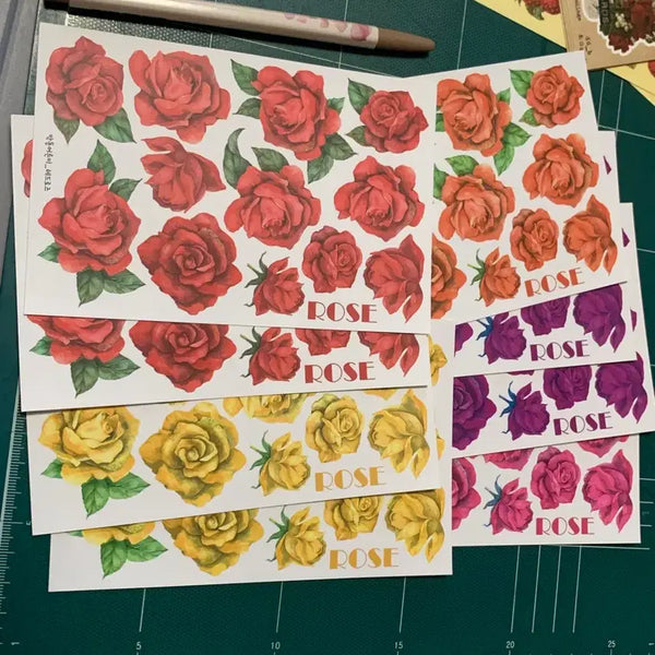 [BUNJANG] Rose Sticker Pack Set (8 Sheets) / 장미 스티커팩 8장일괄 다이어리 스티커