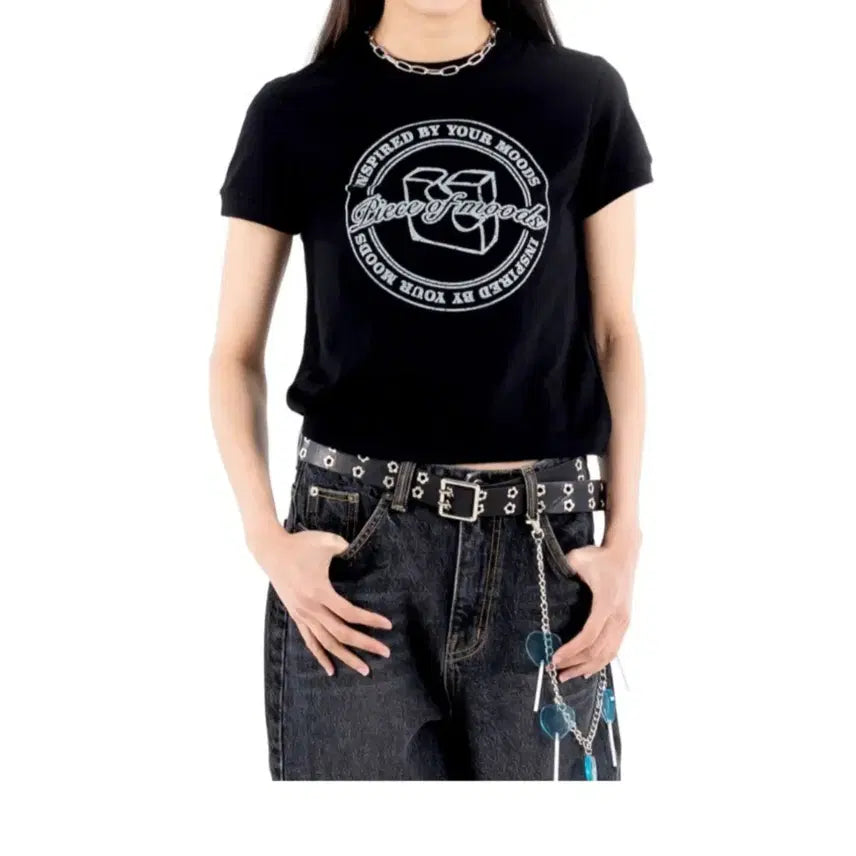 [BUNJANG] Piece of Muse Semi-Crop T-Shirt / 피스오브무즈 세미크롭 반팔
