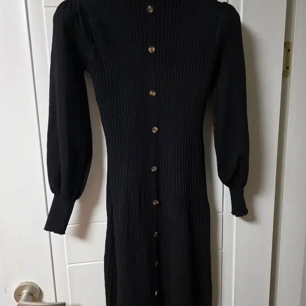 [BUNJANG] Black Ribbed Knit Long Dress / 블랙 골지 니트 롱 원피스
