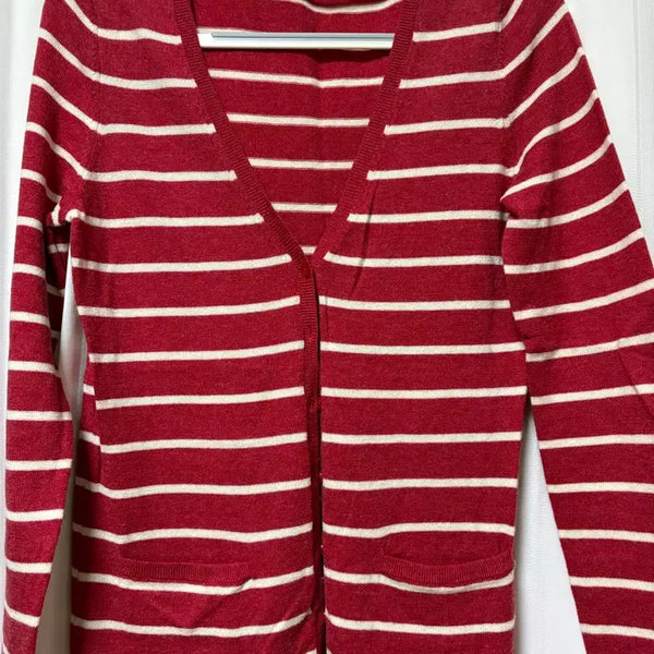 [BUNJANG] Tommy Hilfiger Striped Cardigan Red / 타미힐피거 스트라이프 가디건 레드