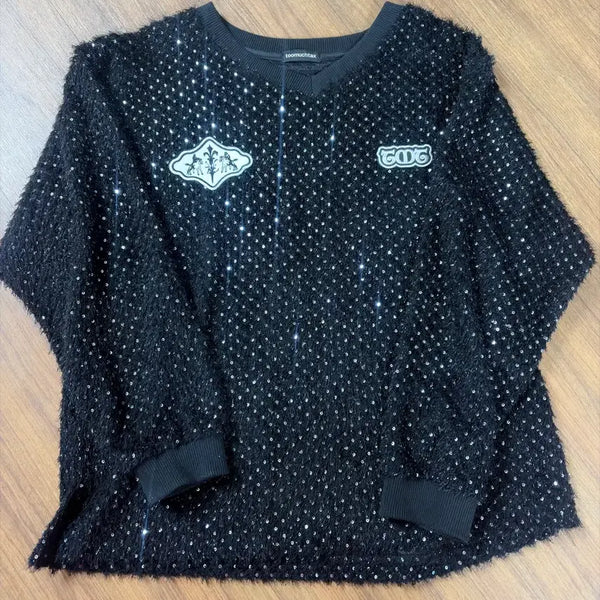 [BUNJANG] Too Much Tax Sequin Knit Top Black / 투머치택스 스팽클 니트 탑 블랙 free