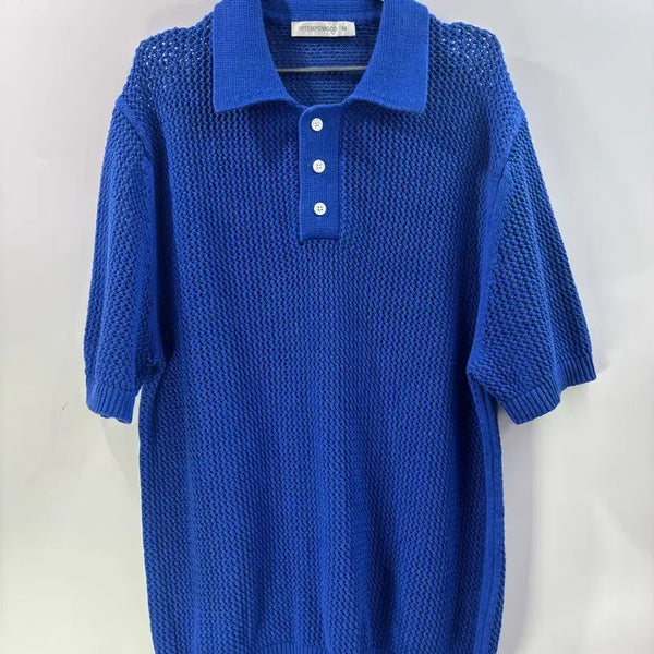 [BUNJANG] INTEMPOMOOD Cotton Mesh Knit Polo Short Sleeve Shirt - Blue / [M] 인템포무드 코튼 메쉬 니트 폴로 반팔티 / 블루 오픈니트 카라티