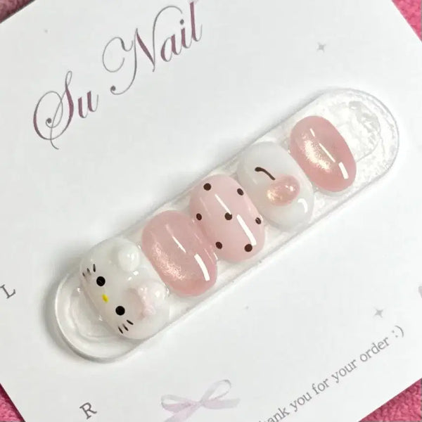 [BUNJANG] Kitty Cherry Handmade Nail Tips / 키티 체리 수제네일팁