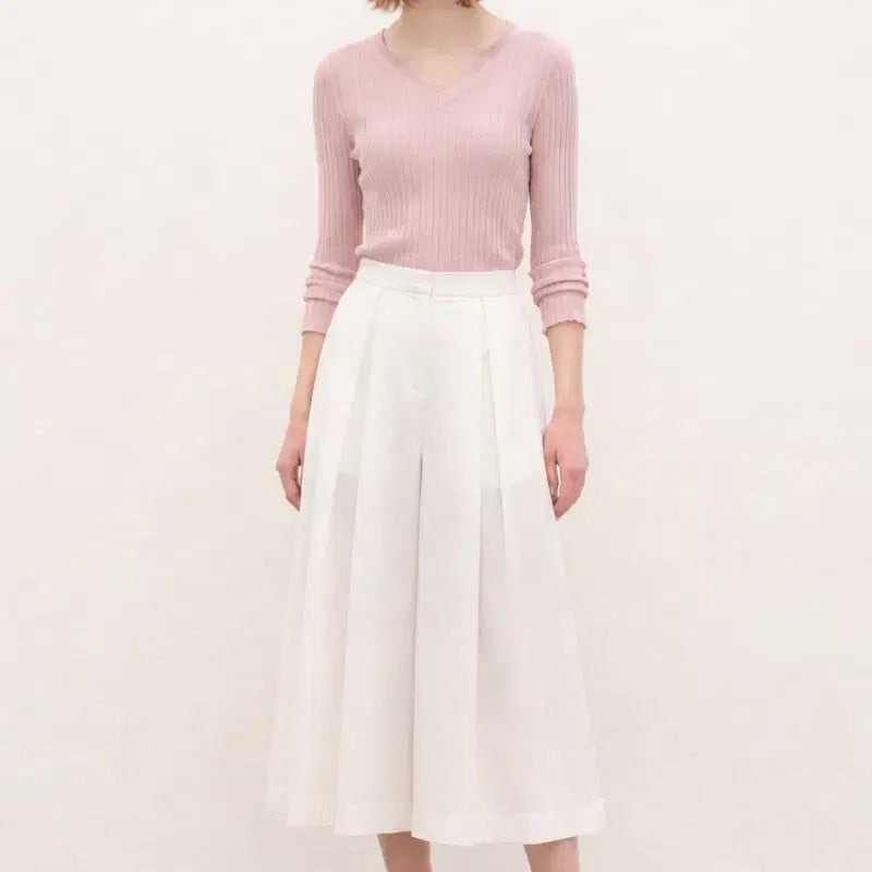 [BUNJANG] MICHAA Ribbed Knit V-Neck Top - Light Pink (Size 55) / 미샤 골지니트 브이넥 탑 55사이즈
