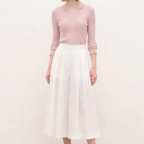 [BUNJANG] MICHAA Ribbed Knit V-Neck Top - Light Pink (Size 55) / 미샤 골지니트 브이넥 탑 55사이즈