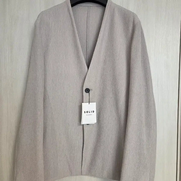 [BUNJANG] Solid Homme 23FW Collarless Seersucker Jacket Beige / 솔리드옴므 23FW 카라리스 시어써커 자켓 50