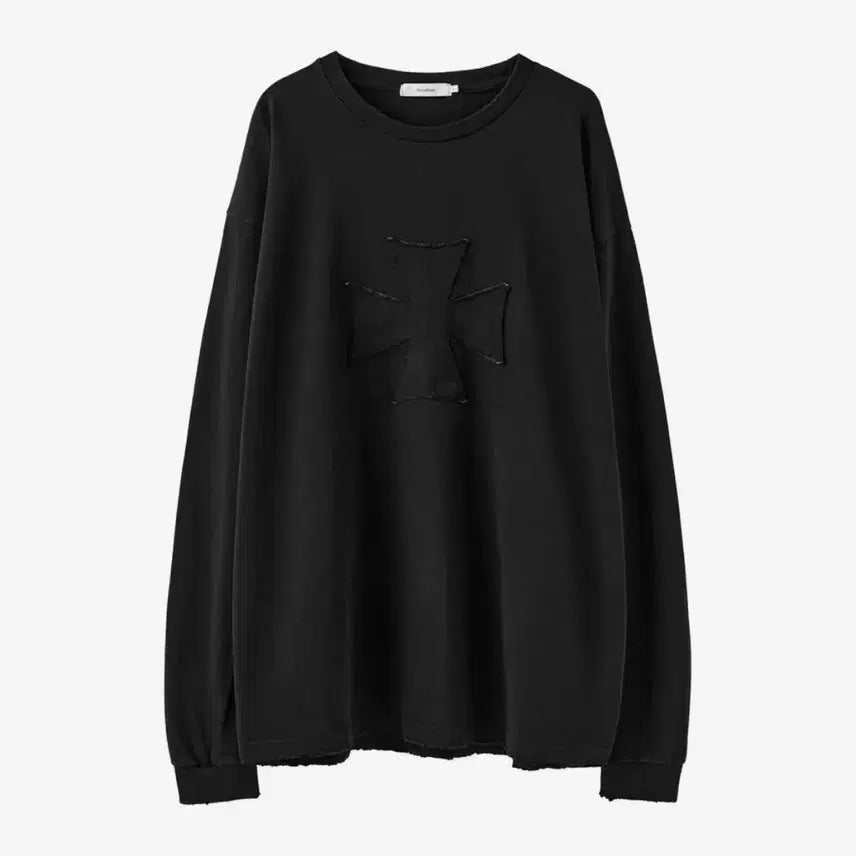 [BUNJANG] Arban Cross Appliqué Distressed Long Sleeve - Fade Black / [2] 아르반 크로스 아플리케 디스트로이드 롱슬리브_페이드 블랙