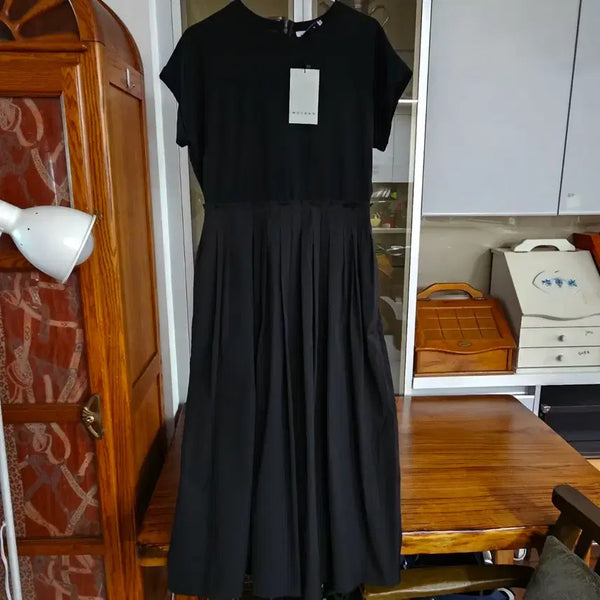 [BUNJANG] Moden Women's Long Black Short-Sleeve Dress / 77/택 새상품 모덴 여성 롱 블랙 반팔 원피스