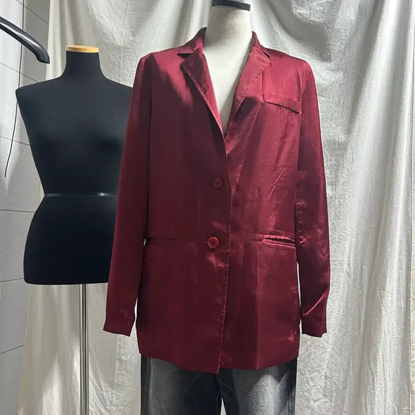 [BUNJANG] Open Company Burgundy Satin Blazer / Open Company 버건디 새틴 블레이저