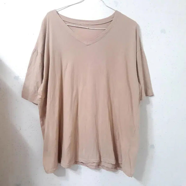[BUNJANG] Beige V-Neck Short Sleeve T-Shirt / 베이지 브이넥 반팔 티셔츠