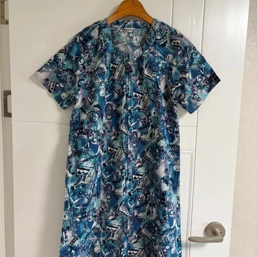 [BUNJANG] Vintage Japanese Import Short-Sleeve Maxi Dress with Zipper / (일본 수입 빈티지)반팔 원피스 롱 지퍼 블루