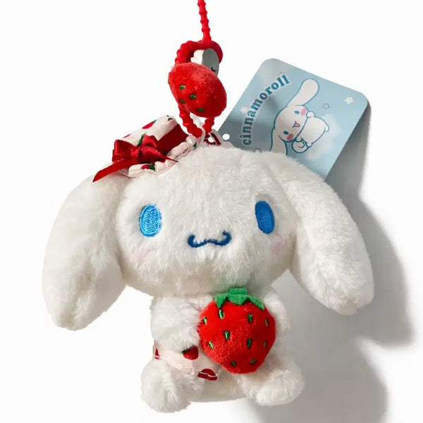 [BUNJANG] Sanrio Cinnamoroll Strawberry Doll Keychain & Ichigo Mejirushi Set / 산리오 시나모롤 딸기 인형 키링&이치고 메지루시 세트