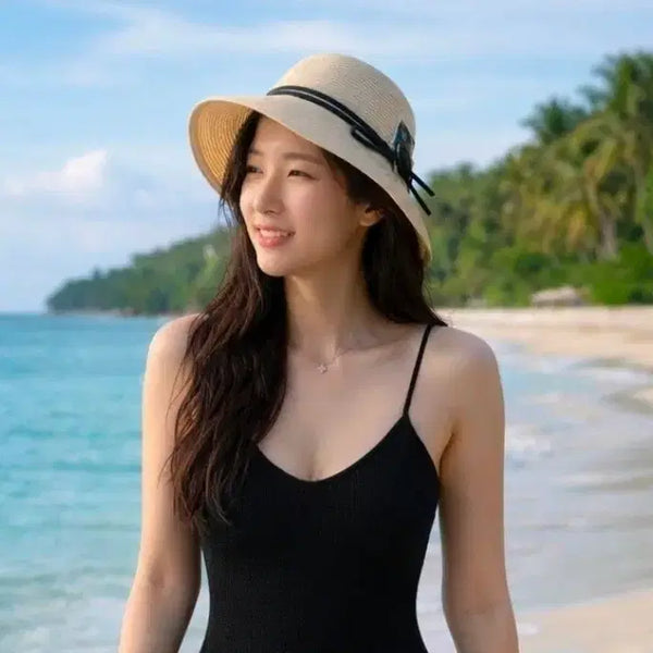 [BUNJANG] Jisense Straw Sun Hat with Ribbon Detail / 지센 썬햇 밀짚모자 라탄 비치 바캉스 휴양지 챙넓은 햇빛가리개 새상품