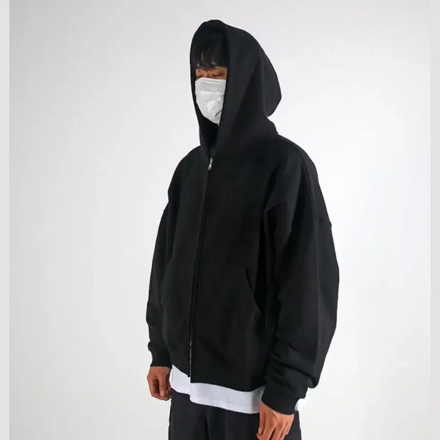 [BUNJANG] Nine Octopus Muji Hoodie Zip-up Version 1 Black / 나인옥토퍼스 무지 후드집업 버전1 [검정]