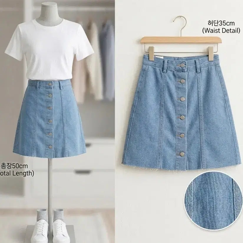 [BUNJANG] A-Line Button Denim Skirt / 청치마 A라인 버튼 데님 스커트 허단35총50