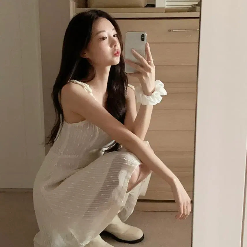 [BUNJANG] Nasi One-Piece Dress and Frill Cardigan Set / 나시원피스 가디건 세트
