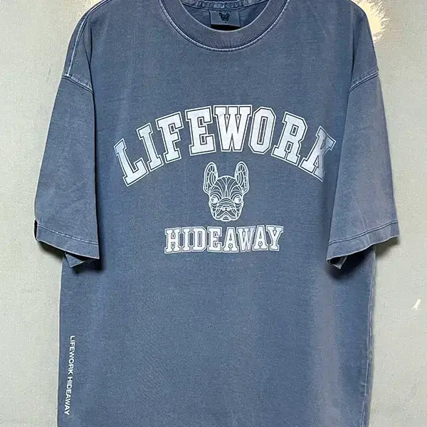 [BUNJANG] Life Work Arch Pigment Men's Oversized T-Shirt Blue M / 라이프워크 아치 피그먼트 남자 반팔 티셔츠 블루 오버핏 스트릿룩 M 95