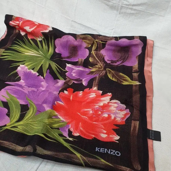 [BUNJANG] KENZO Flower Pattern Silk Scarf / KENZO 겐조 플라워 패턴 스카프 실크