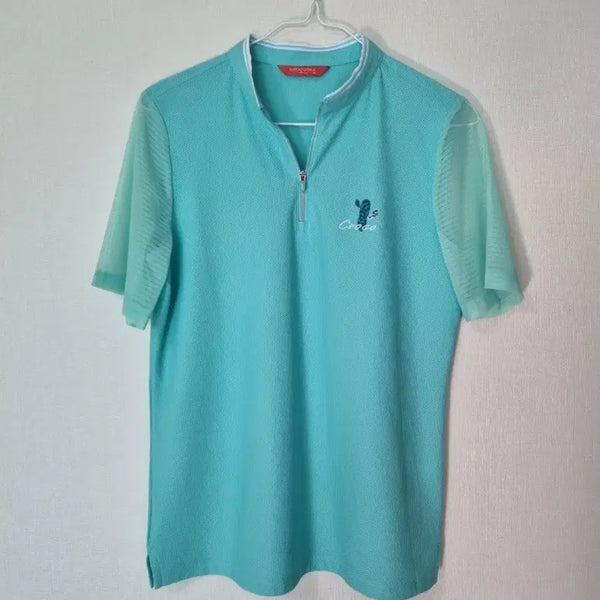 [BUNJANG] Crocodile Half-Zip Golf T-Shirt - Mint / 메쉬소매 반집업 골프티 66