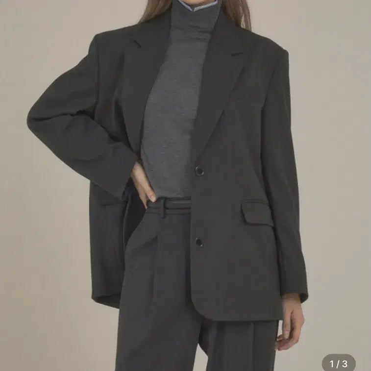 [BUNJANG] Siyaju Essential Oversized Single Blazer Jacket Charcoal / 시아쥬 에센셜 오버핏 싱글 블레이저 자켓 차콜