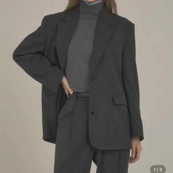 [BUNJANG] Siyaju Essential Oversized Single Blazer Jacket Charcoal / 시아쥬 에센셜 오버핏 싱글 블레이저 자켓 차콜