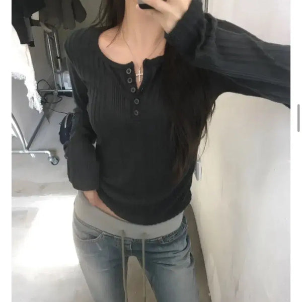 [BUNJANG] 127room Ribbed Henley Neck Knit / 127room 페디드 골지 헨리넥 니트