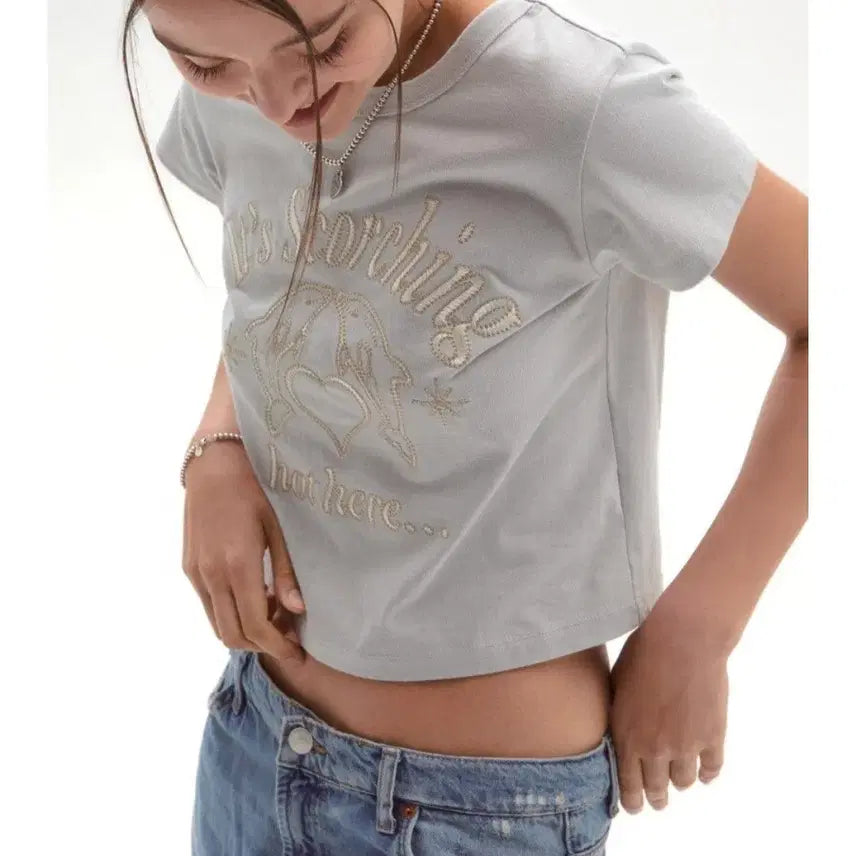 [BUNJANG] Discord Sound Dolphin Crop Short Sleeve T-Shirt / 디스코드사운드에서 나온 돌핀 크롭 반팔 티셔츠