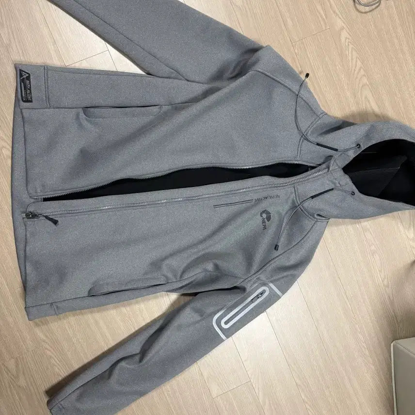 [BUNJANG] Nepa Brushed Fleece Zip-Up Hoodie - Grey / 네파 기모 후드 집업