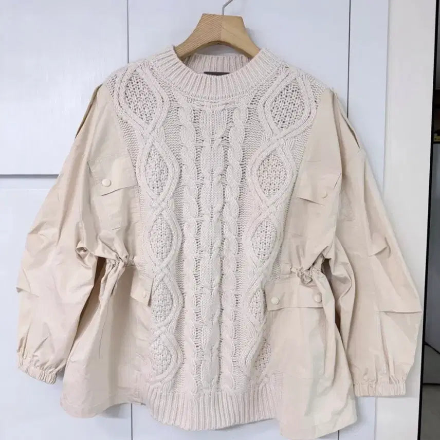 [BUNJANG] Ivory Detail Mixed Shirt Blouse Knit / 새상품 아이보리 디테일 셔츠믹스 블라우스 니트