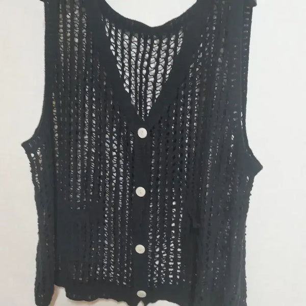 [BUNJANG] Black Cotton Mesh Knit Vest / 검정색 면니트 조끼