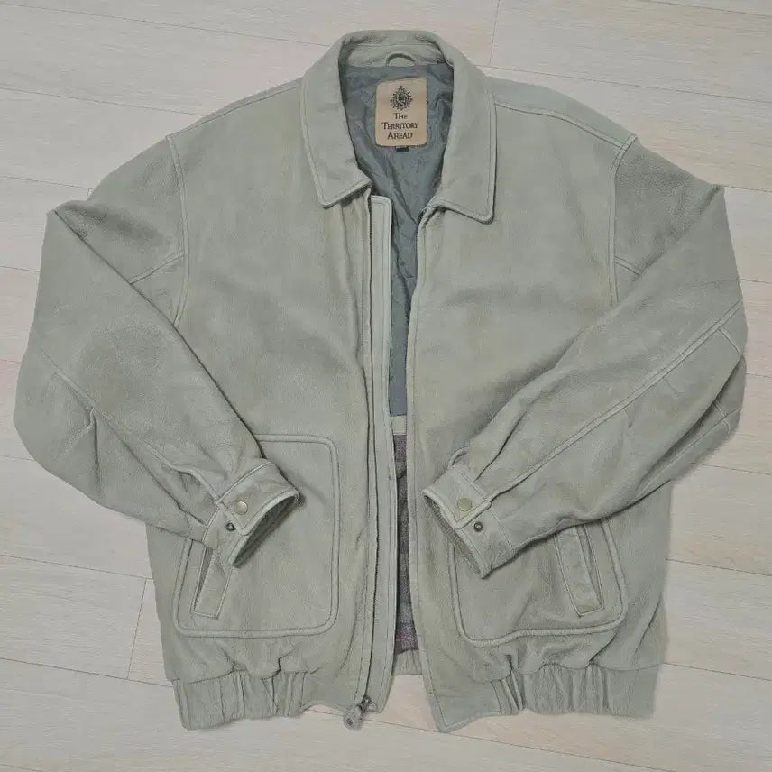 [BUNJANG] The Territory Ahead Suede Bomber Jacket XL Sage Green / The Territory Ahead 빈티지 스웨이드 가죽 봄버 자켓 XL
